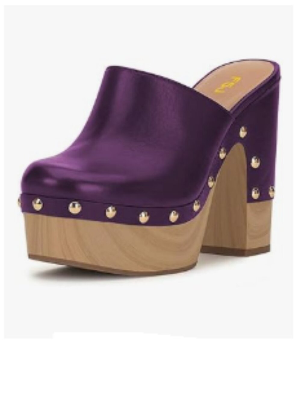 FSJ Purple Metallic Platform Clogs with Gold Studs